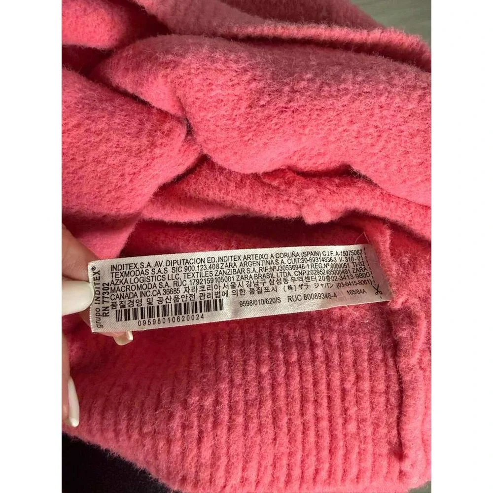 ZARA Textured Crewneck Pullover Sweater Bright Pink Cozy Knit Womens S